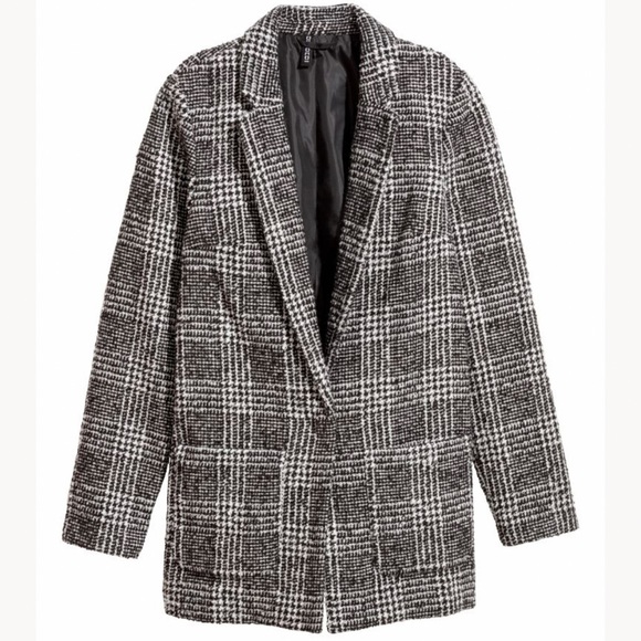 H&M Jackets & Blazers - H&M Wool-blend Blazer jacquard-weave white and black